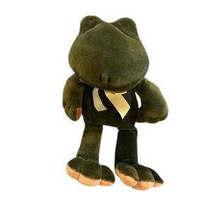 Manhattan Toy Co Vintage 1993 Plush Velveteen Olive Green Sleeping Frog.